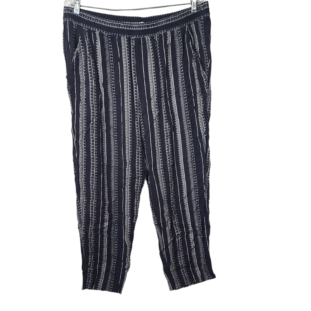 Jessica Simpson Caddie Black White Striped Lightweight Ankle Pants L